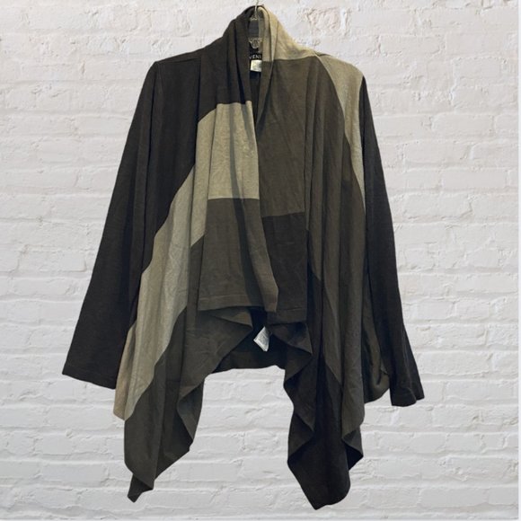 VENUS -- Cardigan, MultiColor/Earthtones Long Sleeve Patchwork w/Butterfly Hem - Picture 6 of 11